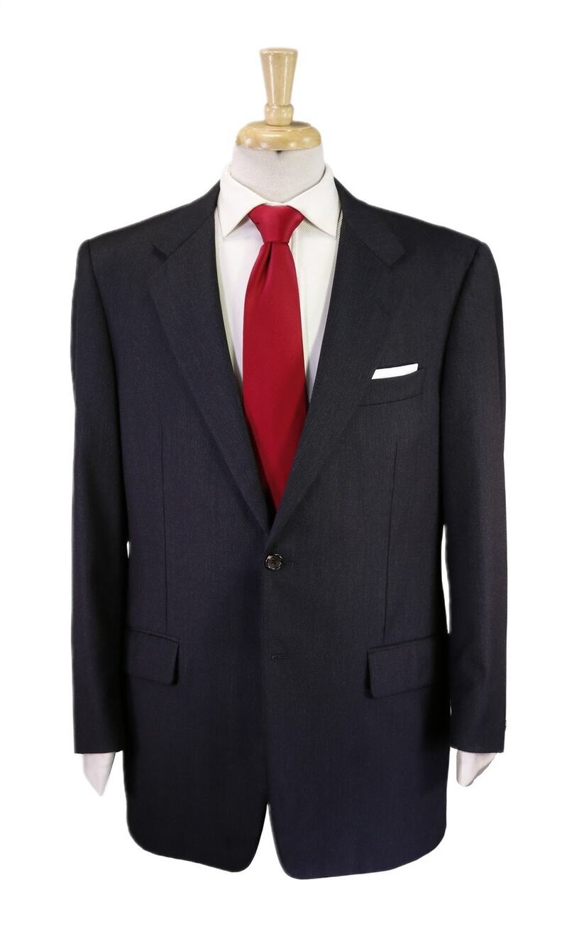 Hickey Freeman Navy Blue Gray Tic Woven Loro Piana Wool 2-Btn Suit 40R